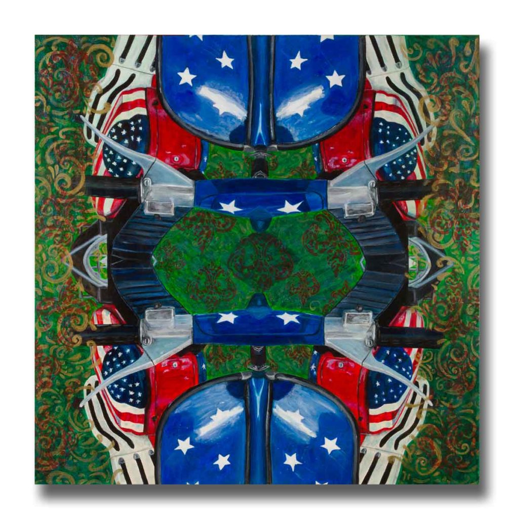 Photo of scooter American flag painting by Leah Lawless-Smith of Ennis, Texas