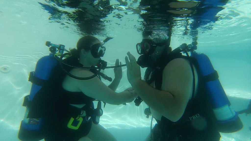 Photo of student and teacher underwater with Ennis Cuba Diving in Ennis Texas