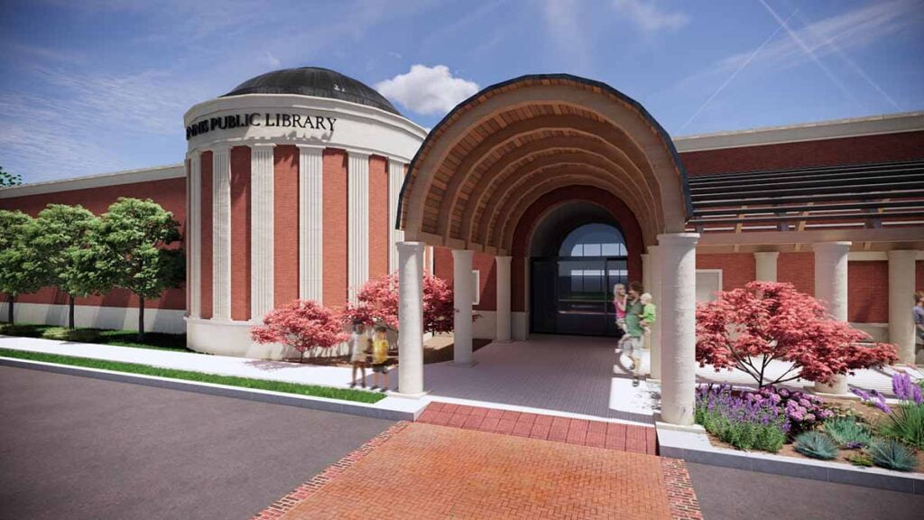 artist rendering of Ennis Public Library front entrance
